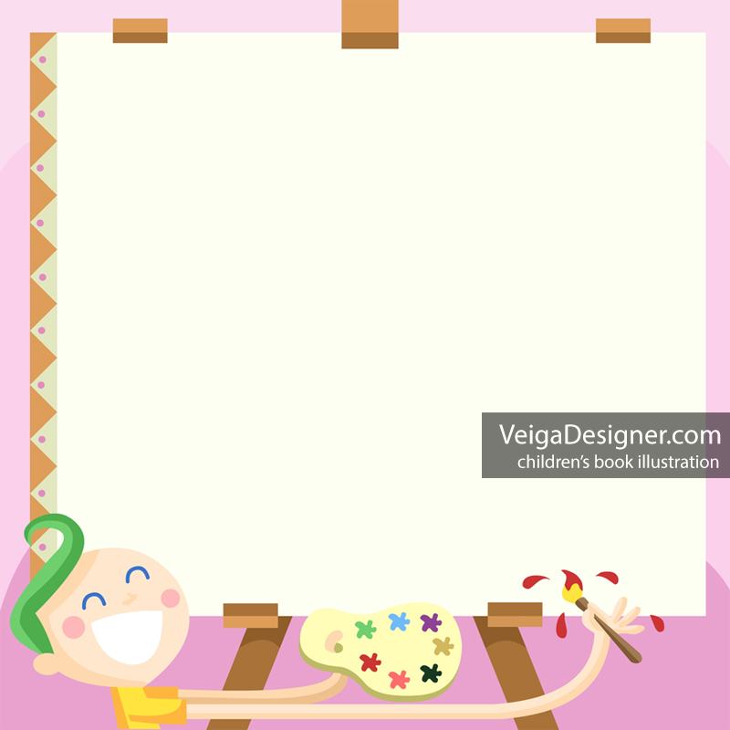 Cartoon child painting on a large easel — vector illustration